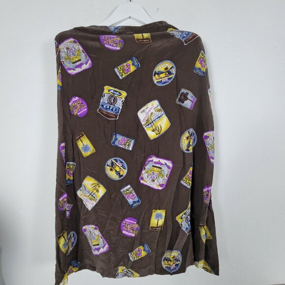 Vintage Dana B & Karen Womens 100% Silk Printed Midi Skirt Size 8 Brown Buttons - Picture 2 of 9